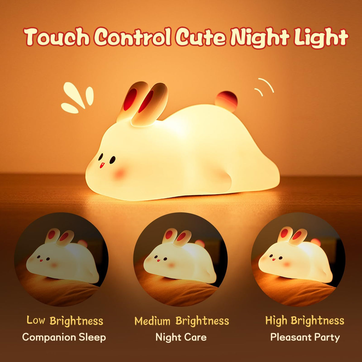 Cute Rabbit LED Night Light with Touch Sensor